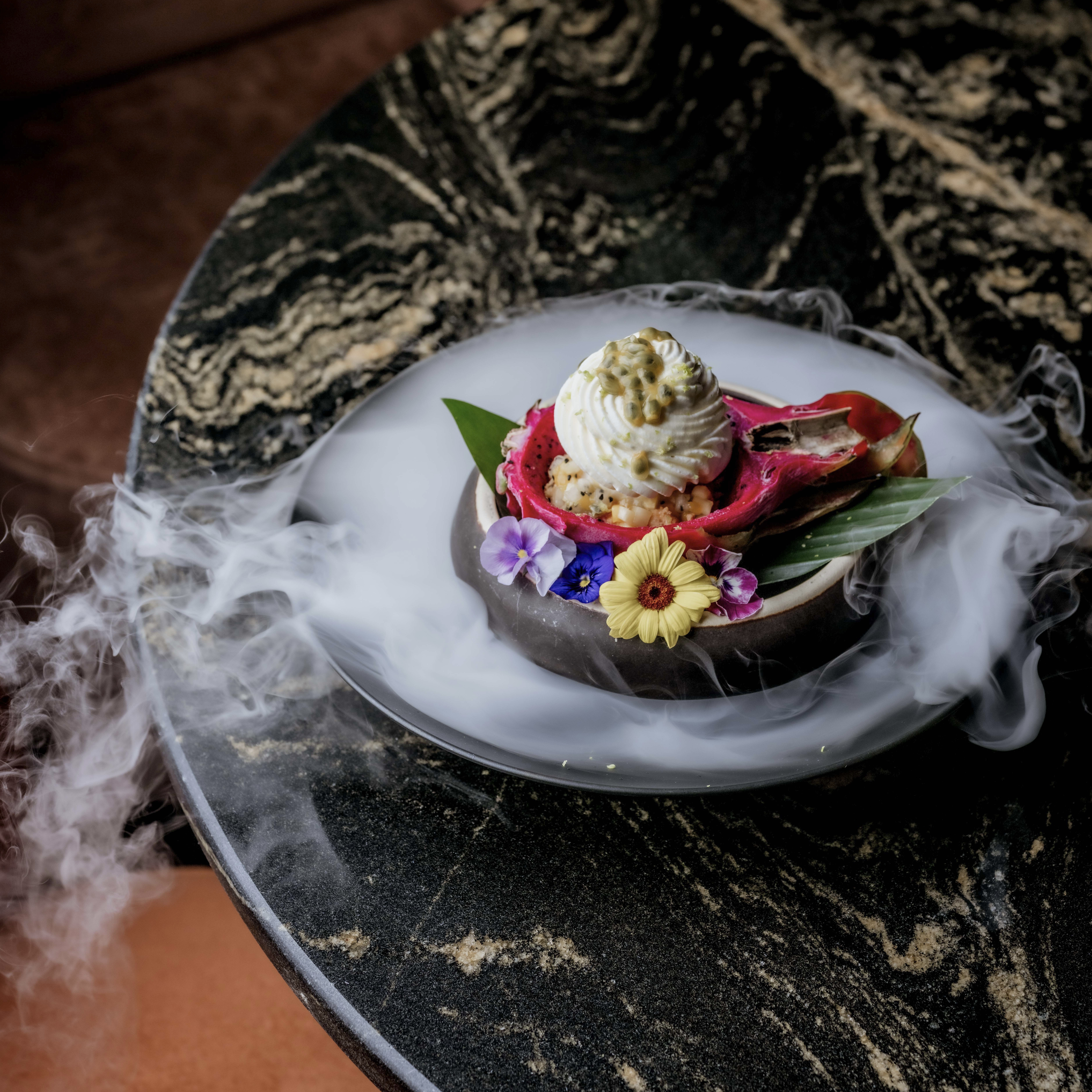 Dragon fruits, Mango, Passion fruits, Pineapple, Coconut